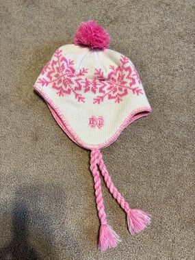 Notre Fame Kids Pink & White Knit Pom Pom Earflap Hat